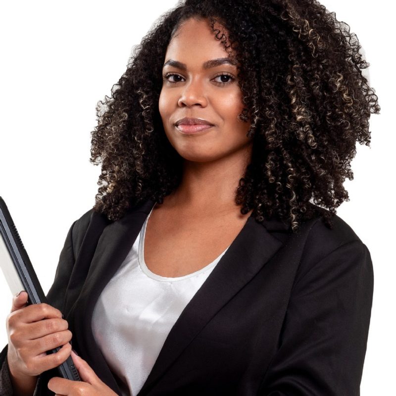 CIVIC ENGAGEMENT_cheerful-smiling-executive-black-brazilian-woman-isolated-white-holding-notebook